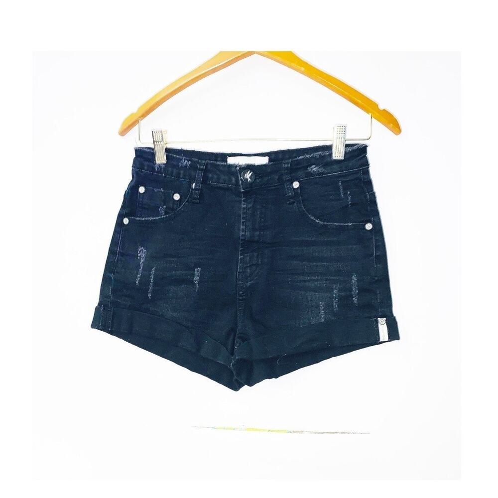 One Teaspoon Black Distressed High Waist Bandit Cuffed Denim Shorts Size 28
